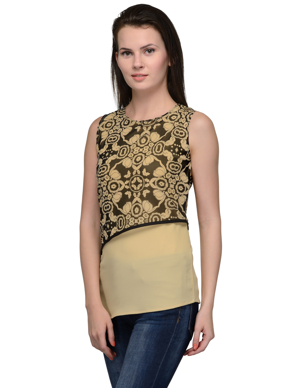 WS SLEEVLESS ABSTRACT PRINTED LAYERED TOP