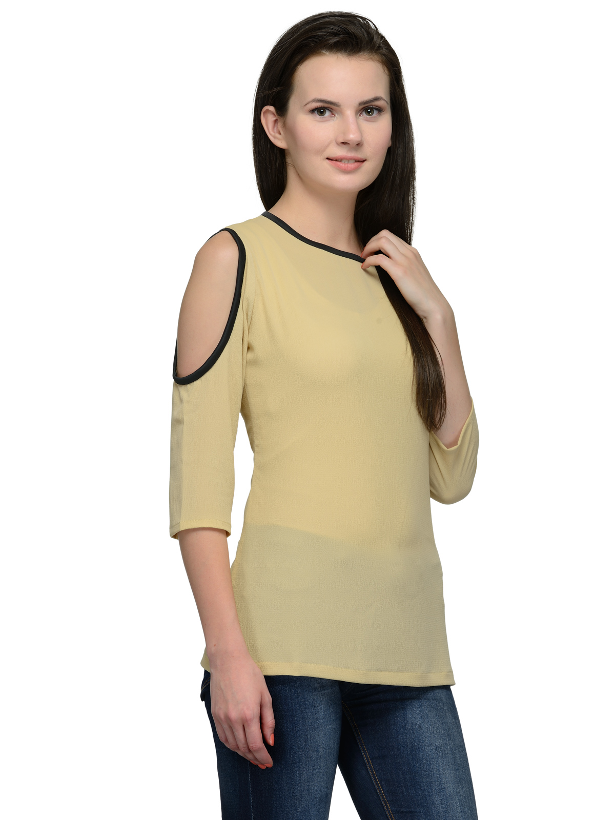 SUNKISSED BEIGE SHOULDER CUT TOP