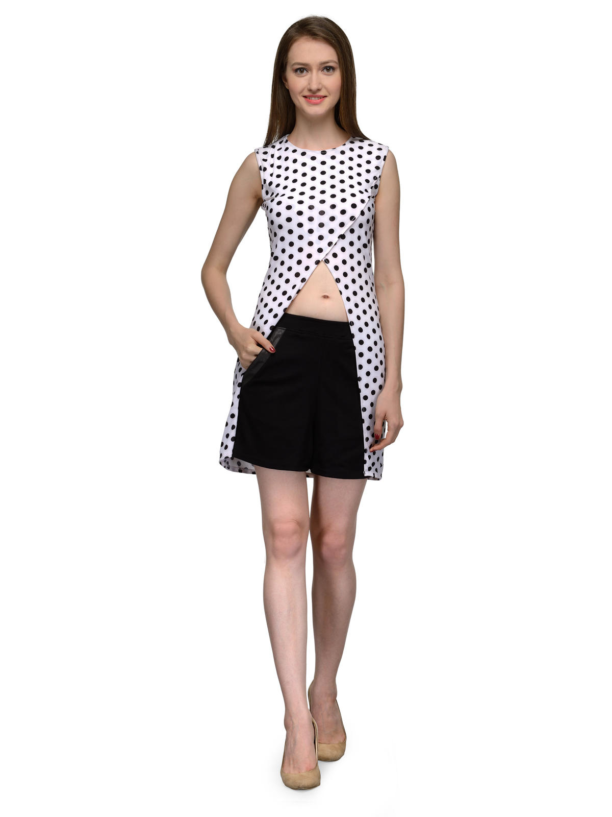 POLKA DOT FRONT SLIT REGULAR TOP