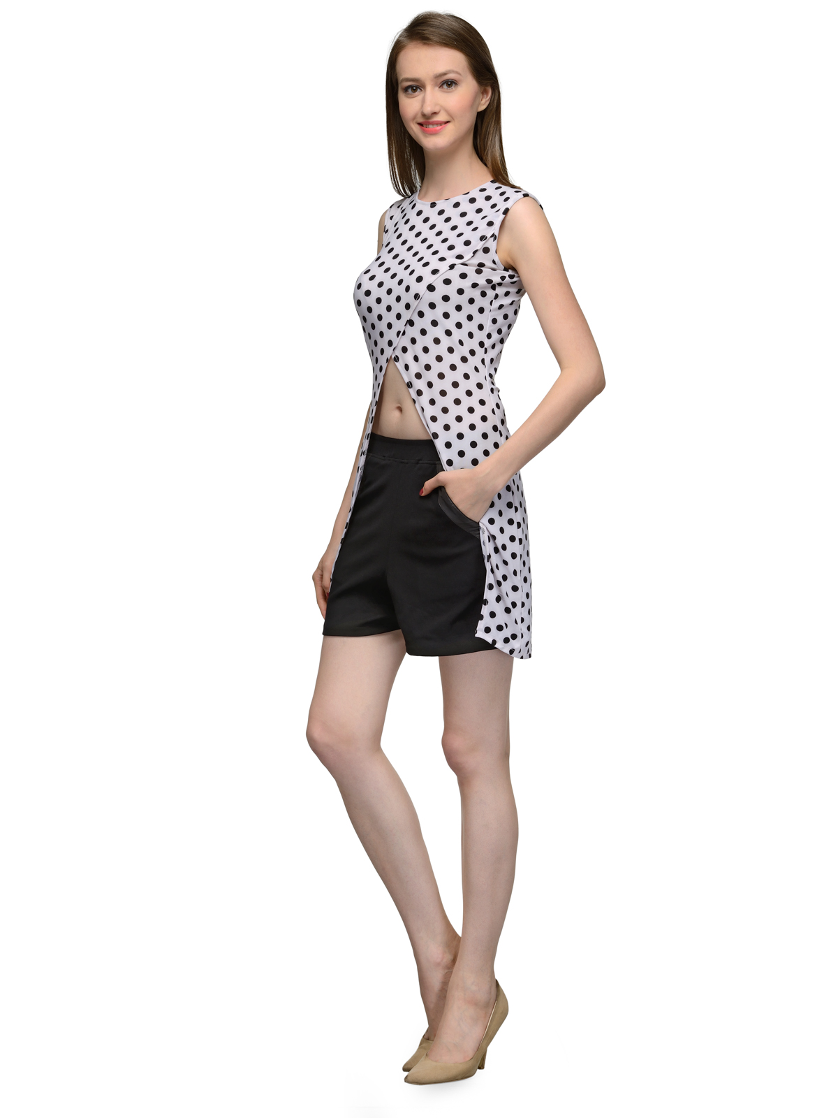 POLKA DOT FRONT SLIT REGULAR TOP
